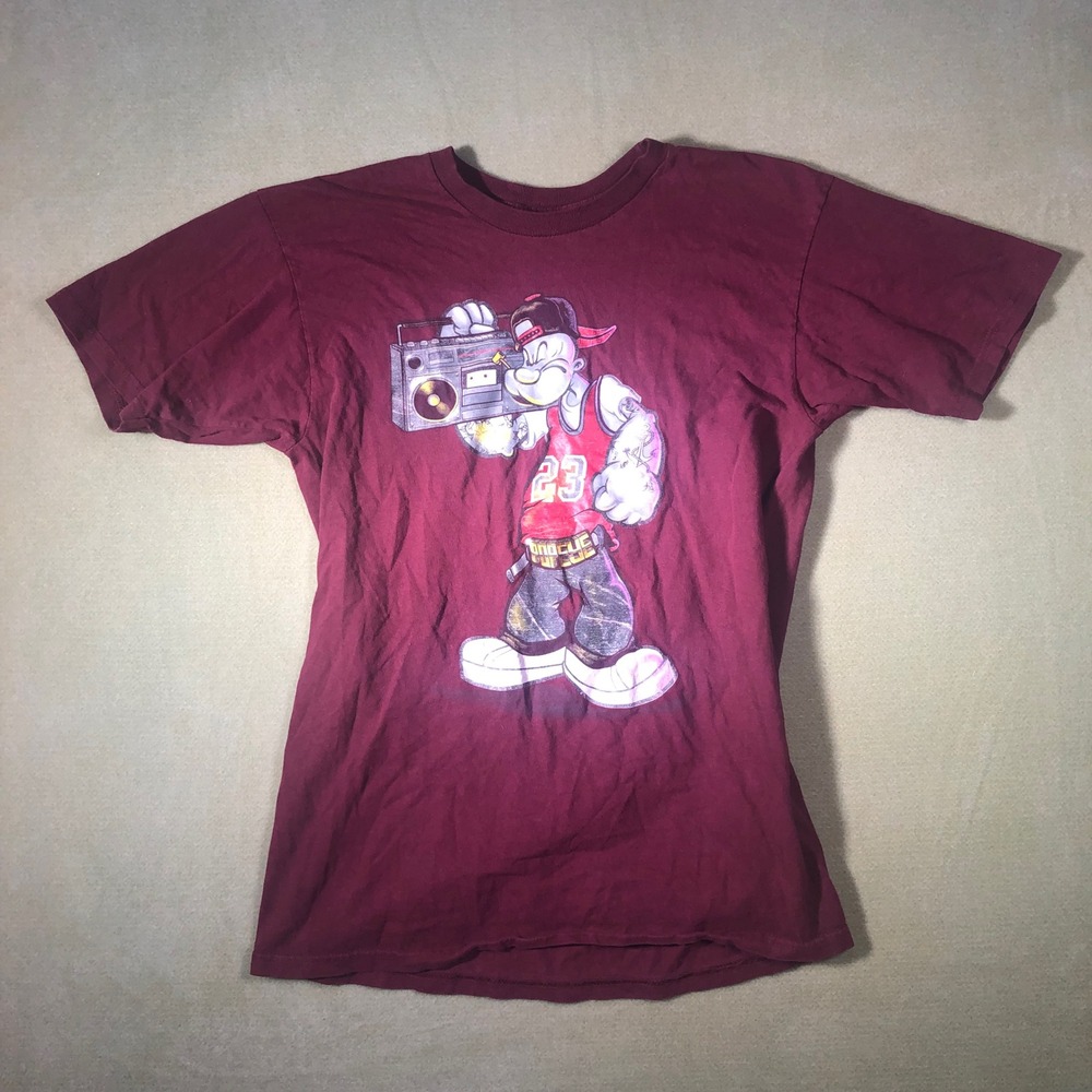 Popeye Graphic T-Shirt Mens Medium Maroon Boombox Hip Hop Urban DT9404 2020